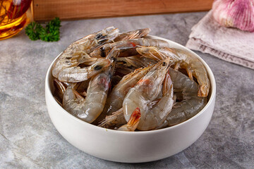 Raw fresh tiger prawn in the bowl