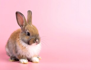 Obraz premium Cute bunny on pink background