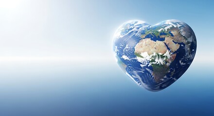 Heart shaped earth globe floating in a serene blue atmosphere, symbolizing love for the planet and environmental awareness