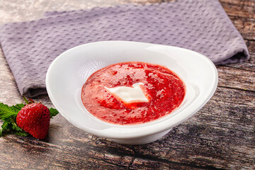 Cold sweet strawberry gazpacho soup