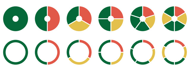 Pie charts diagram set. Circle pie charts 1,2,3,4,5,6,7,8,9,10,11,12 sections. Wheel round segment infographic part. Circle section graph. Pie charts diagrams