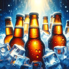 Cold beer bottles in ice