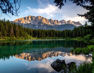 Serene mountain lake at sunset (1)
