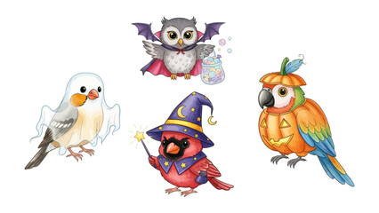Halloween Bird Collection: A charming and whimsical set of Halloween-themed birds, each adorned in festive costumes, offering a touch of spooky fun.