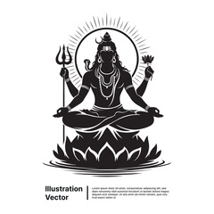 Serene Lord Shiva Silhouette Meditating on Sacred Lotus, Embodying Divine Peace and Spiritual Enlightenment