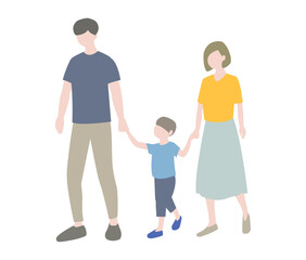 Family Walking Together Illustration &ndash; Parents and Child Hand in Hand