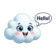 Obraz premium Cute cartoon cloud character with a happy face saying hello isolated on transparent background