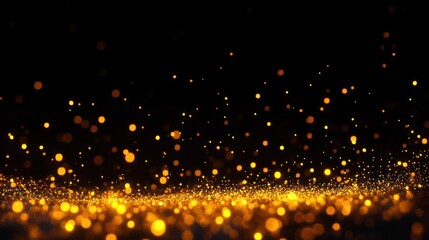 Glowing golden particles scattered over a dark background creating a sparkling and magical atmosphere