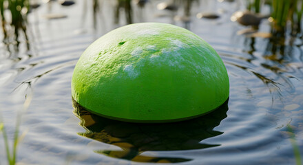 Lime Green Dome on Water with Ripples and Grass Reflections