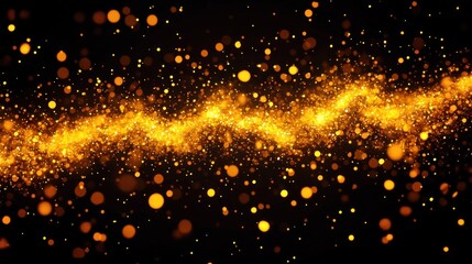 Golden glowing particles swirling dynamically against a dark background creating a magical sparkling wave effect