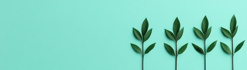 Green leaves plant stem minimal design nature background fresh foliage botanical art natural texture organic element vibrant color simple layout