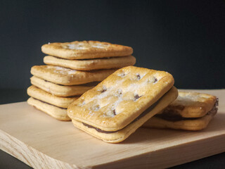 chocolate-coated crackers biscuits with a sprinkling of sugar on top
