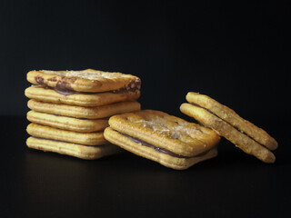 stack of chocolate coated crackers biscuit 