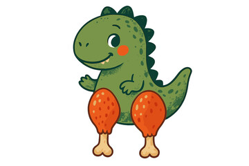 Obraz premium Funny keto diet concept with a cute dinosaur character. Humorous cartoon T-rex with fried chicken legs instead of its own. Vector for paleodiet, low-carb, high-protein foodies.