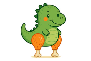 Fototapeta premium I'm Keto funny concept. Cute cartoon dinosaur with chicken legs instead of paws. Keto diet humor, carnivore lifestyle mascot character. Vector illustration for poster design.