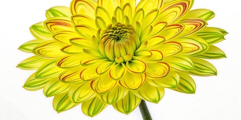 Vibrant yellow chrysanthemum with subtle reddish tinge on petal tips isolated on a clean white background