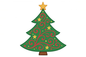 Obraz premium Christmas tree decorating celebration, traditional festive holiday symbol with star, ornaments, and swirling designs