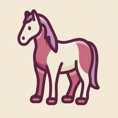 Cartoon illustration of a colorful horse standing on a plain background with a whimsical design style