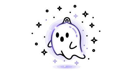 Friendly Ghost in the Cosmos: A whimsical and adorable cartoon ghost, set against a mesmerizing cosmic backdrop, conveys a sense of wonder, with a hint of childlike delight.