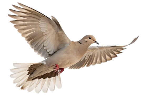 Mourning Dove Flying with Wings Spread Isolated