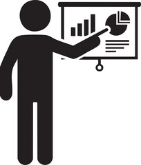 Professional figure leading a dynamic business meeting, confidently explaining market trends and analytics with visual aids on a presentation screen