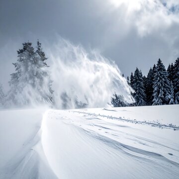 Snowy landscape with windblown drifts