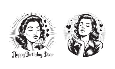 Beautiful woman silhouette blowing love kiss vector