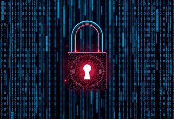Cybersecurity lock protecting data with binary code