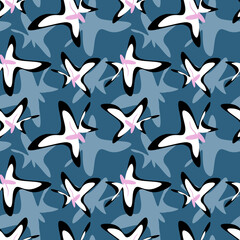 Blue black modern abstract flowers 