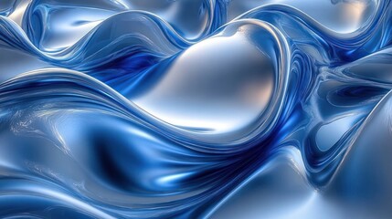 Smooth flowing blue metallic surface with reflective curves creating a fluid, wave-like abstract pattern evoking calm and futuristic feeling