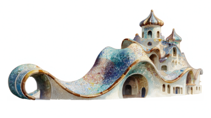 Fantasy building with mosaic details  isolated on a transparent background