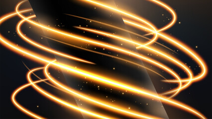 Abstract Gold Light Lines Effect Rotates and Surrounds The Tube, Vector Illustration