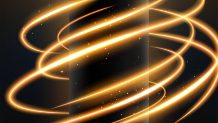 Abstract Gold Light Lines Effect Rotates and Surrounds The Tube, Vector Illustration