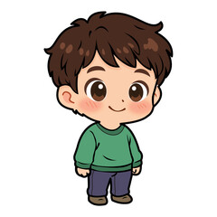 Vector illustration a boy with green sweater and brown hair