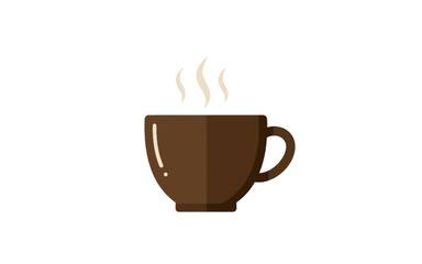 Fototapeta premium A simple, flat illustration of a steaming brown coffee cup on a white background.
