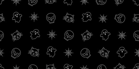 ハロウィンアイコンのシームレスパターン・背景素材 Seamless Pattern of Halloween Icons Background Design