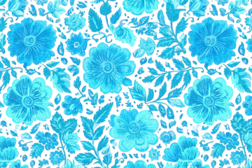 Intricate Floral Pattern with Turquoise Flowers and Leaves on Black Background Decorative Ornamental Design Elegant Botanical Illustration Seamless Texture Background
