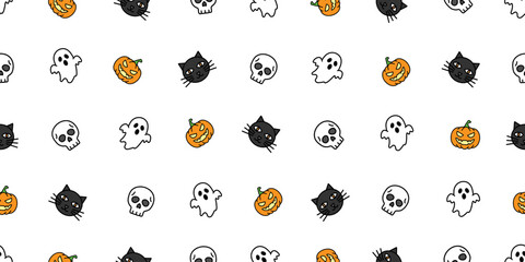 ハロウィンアイコンのシームレスパターン・背景素材 Seamless Pattern of Halloween Icons Background Design
