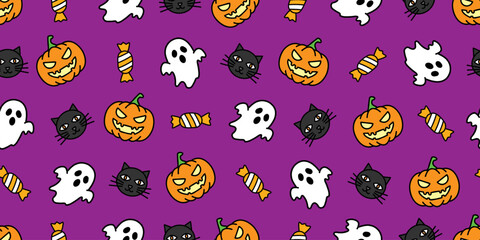 ハロウィンアイコンのシームレスパターン・背景素材 Seamless Pattern of Halloween Icons Background Design