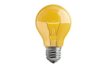 Illuminated yellow lightbulb against transparent background