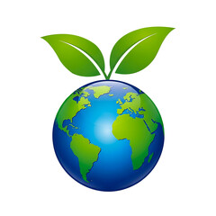 3D Eco Globe Icon with Green Leaves PNG – Sustainability, Nature, Environment, Transparent Background
