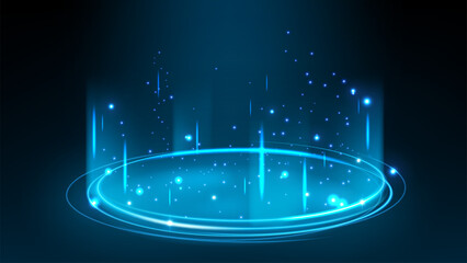Futuristic Blue Magic Teleportation Portal with Sparks, Vector Illustration