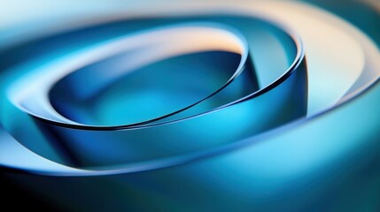 Close-up of smooth, curled, layered blue paper sheets creating a spiral abstract form with soft gradients and glossy finish, evoking calm and elegance