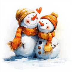 Cute snowman couple shares a loving moment in a winter wonderland filled with joy and warmth