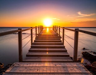 Wooden pier leading to a sunset over the sea