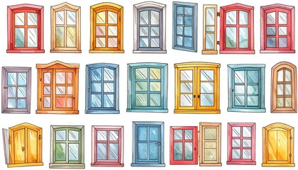 Collection of colorful hand-drawn window designs