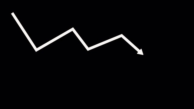 4k stock | White arrow pointing downward on a jagged line suitable for financial trends, decrease concept, and stock market analysis visuals.