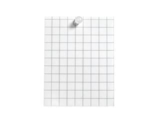 White grid paper pinned vertically on smooth white background, useful for notes, sketches, mathematics, school, science, or technical planning.