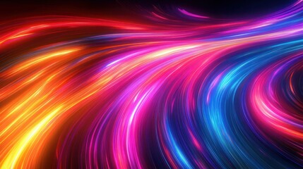 Dynamic colorful light trails creating smooth flowing lines with vibrant red, orange, pink, purple, and blue hues evoking energy and motion