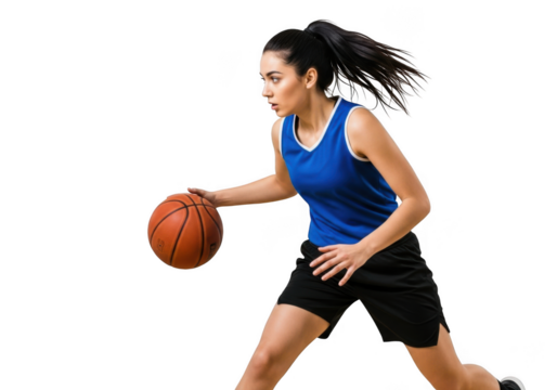 Young woman playing basketball isolated on transparent background - Powered by Adobe